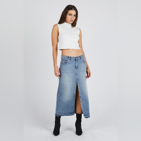 ABRAND Jeans Denim Maxi Skirt Blue ‘99 Low Skirt Y2K Sample NWT Women Size 26” - Picture 1 of 10